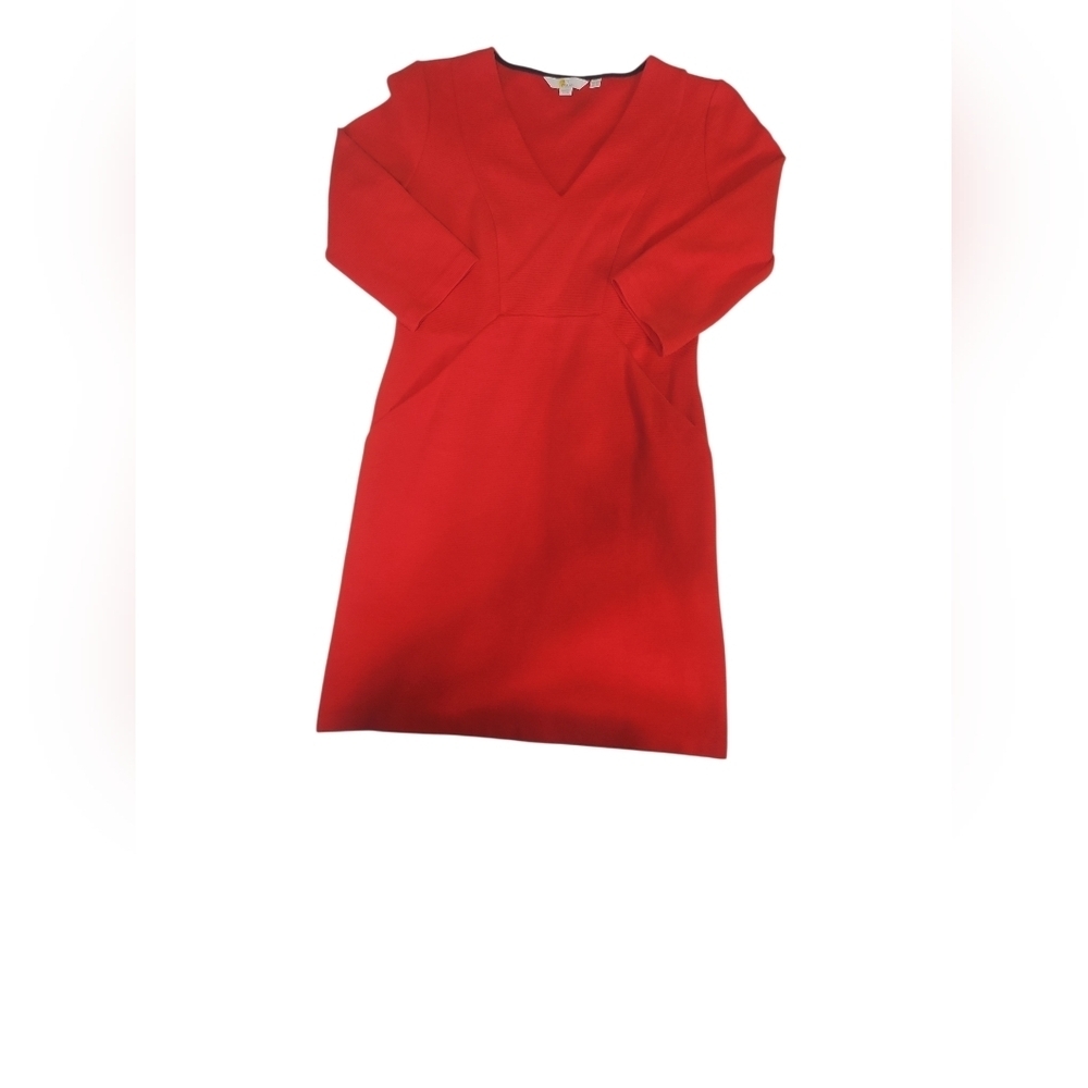 Boden Red Ribbed V-Neck Shift Dress Petite 4 - Picture 2 of 6
